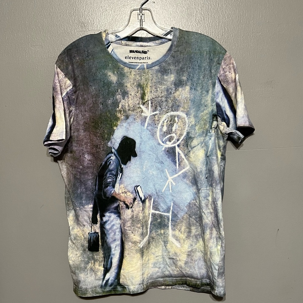 Eleven Paris Brandalised Banksy Gray Ghost T-Shirt Small 100% Cotton Crew Neck
